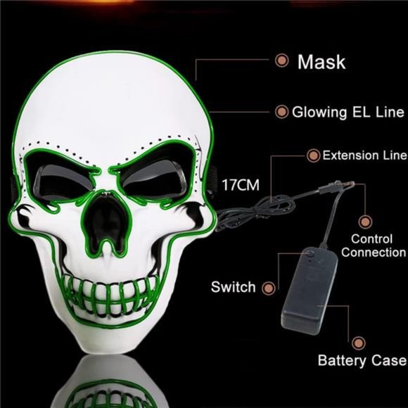 Scary Halloween Mask LED Light up, Great Costume for Parties and October Fest - Picture 8 of 8